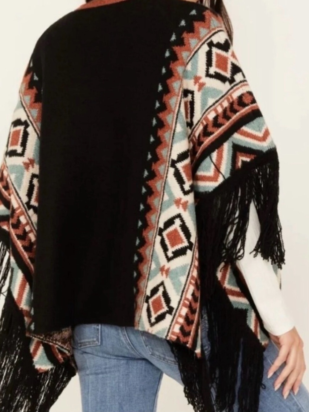 Idyllwind Miranda Lambert Womens XS Alma Southwestern Poncho Sweater Black Brown